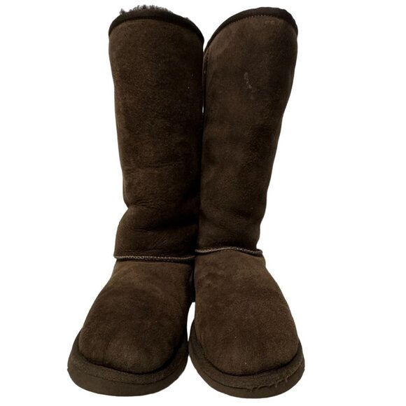 UGG Classic Tall Boot Youth 4 Dark Brown Suede Sheepskin Shearling Lined PullOn - Picture 3 of 16